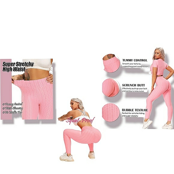 Cacia High Rise Scrunch Butt Honeycomb Bubble Texture Mauve Slimming Leggings L - Picture 7 of 16